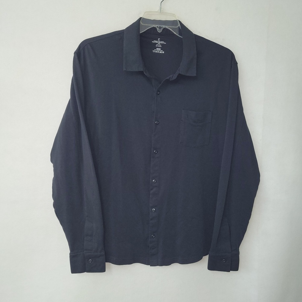 Fabletics Button Down‎ Shirt Mens XXL Black Long Sleeve Pique Knit Performance